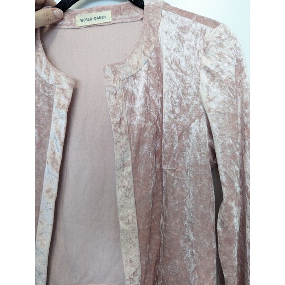 World Cane Pink Crushed Velvet Cardigan Women's Size Medium - Picture 3 of 11